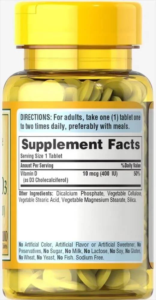 Витамин Д3 Puritan's Pride Vitamin D3 400 МЕ, 100 таблеток