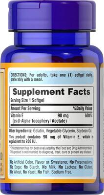 Витамин Е Puritan's Pride Vitamin E 200 МЕ, 100 капсул