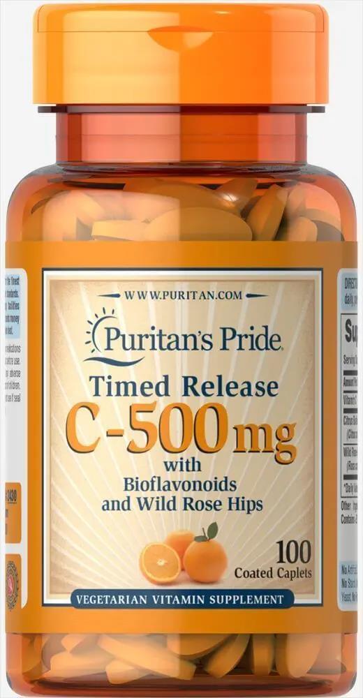 Витамин С Puritan's Pride Time Release Vitamin C-500 с Protective Bioflavonoids and Wild Rose Hips, 100 каплет медленного высвобождения