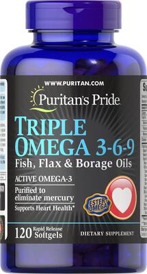 Омега 3-6-9 Puritan's Pride Triple Omega 3-6-9, 120 капсул