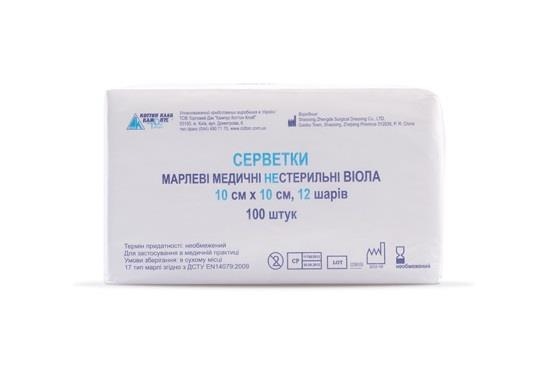 Салфетка марлевая нестерильная Виола 10 см х 10 см тип 17, 12 слоев, 100 штук