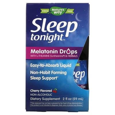 Мелатонін з L-теаніном та травами Nature's Way Sleep Tonight без спирту, смак вишні, 59 мл