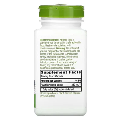Пиретрум дівочий Nature's Way Feverfew Herb 380 мг, 180 капсул