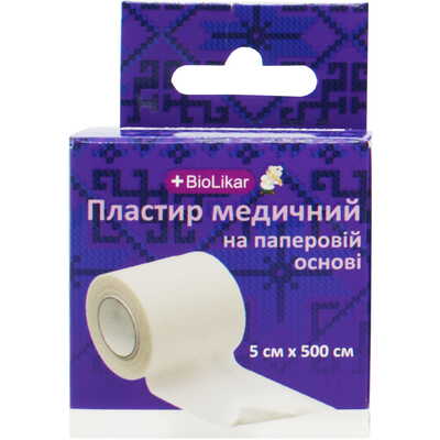 Пластырь медицинский Biolikar на бумажной основе 5 см x 500 см