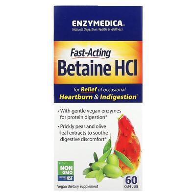 Бетаин гидрохлорид Enzymedica Betaine HCI быстрого действия, 60 капсул