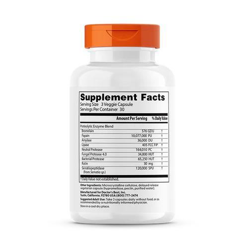 Протеолітичні ферменти Doctor's Best Proteolytic Enzymes, 90 вегетаріанських капсул з відстроченим вивільненням