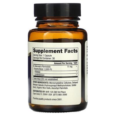 Ферменти люмброкінази для травлення Dr. Mercola Lumbrokinase Enzymes Delayed Release, 30 капсул