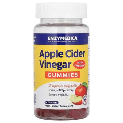 Яблочный уксус сидровый Enzymedica Apple Cider Vinegar Gummies with the Mother, 74 веганские жевательные мармеладки