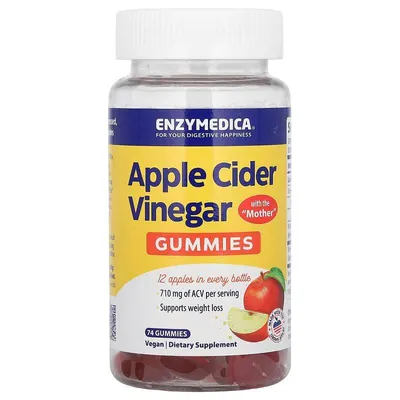 Яблучний оцет сидровий Enzymedica Apple Cider Vinegar Gummies with the Mother, 74 веганські жувальні мармеладки