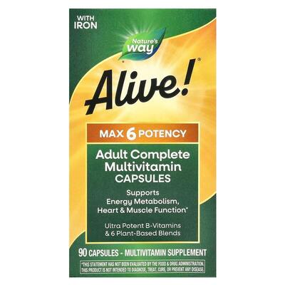 Мультивитамины Nature's Way Alive! Max6 Potency Multivitamin With Iron, 90 капсул