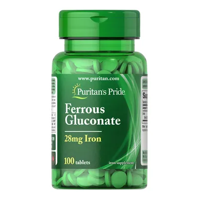 Залізо глюконат Puritan's Pride Iron Ferrous Gluconate 28 мг, 100 таблеток
