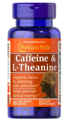 Кофеїн та L-теанін Puritan's Pride Caffeine & L-Theanine, 30 капсул
