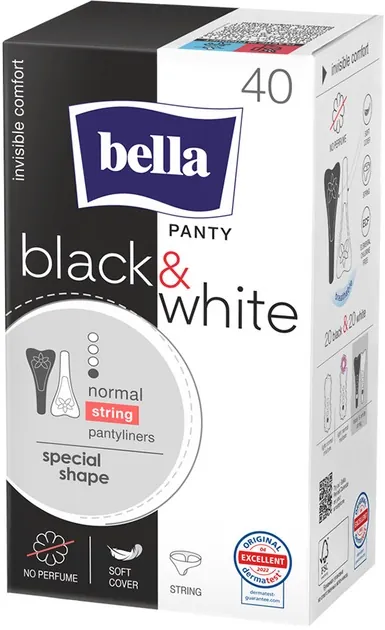 Прокладки гігієнічні щоденні Bella Panty Black & White string, 40 шт