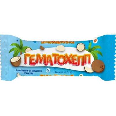 Батончик Solution Pharm Гематохелп з альбуміном та кокосовою стружкою, плитки по 40 г у плівці