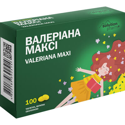 Валериана Макси Solution Pharm таблетки покрытые оболочкой по 30 мг №100 (25х4)