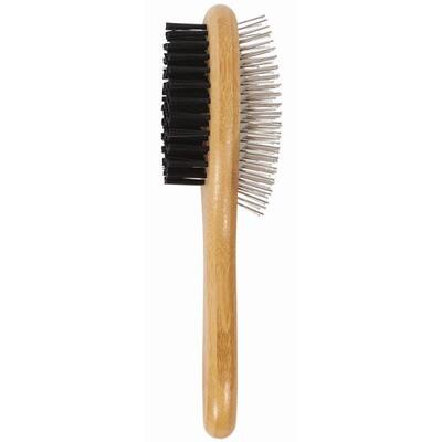 Щітка двостороння M-Pets Bamboo Double-Sided Pin з ручкою з бамбука для собак та котів, 6х22 см