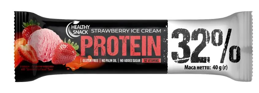 Батончик протеїновий Healthy snack Protein 32% зі смаком полуничне морозиво, 40 г