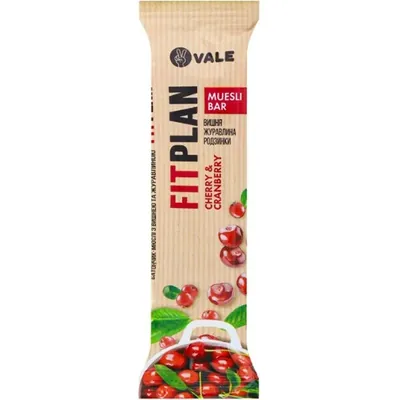 Батончик-мюслі FitPlan Muesli Bar з вишнею, журавлиною, родзинками, 30 г