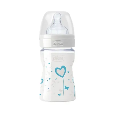 Пляшка скляна Chicco Well-Being з соскою силіконовою, нормальний потік, 150 мл