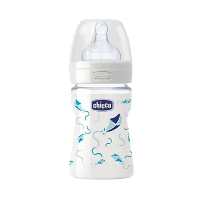 Пляшка скляна Chicco Well-Being з соскою силіконовою, нормальний потік, 150 мл