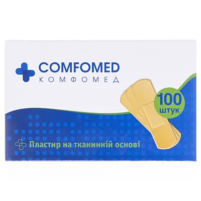 Пластир бактерицидний Comfomed на тканинній основі 1,9 см х 7,2 см, 100 штук