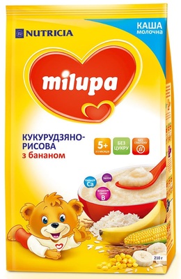 Каша молочная Milupa кукурузно-рисовая с бананом для детей с 5 месяцев, 210 г
