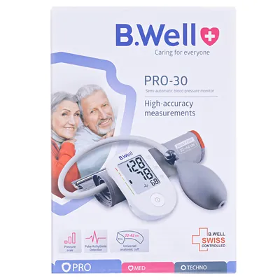 Тонометр B.Well PRO-30 напівавтоматичний, манжета 22-42 см, в комплекті з чохлом