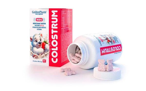 Колострум Golden Pharm детский жевательные таблетки с подсластителем по 1200 мг №60