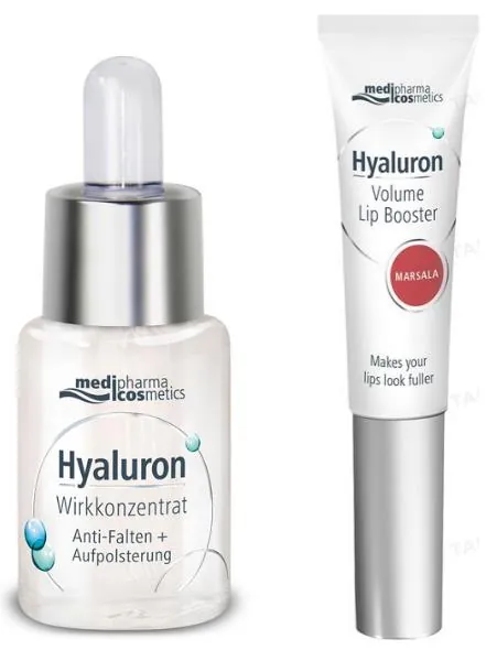 Набір Medipharma Cosmetics Hyaluron Сироватка для обличчя проти зморшок для пружності 13 мл + Бальзам для губ Marsala 7 мл