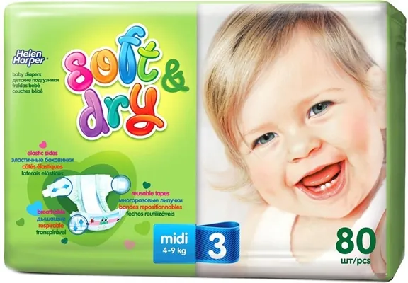 Підгузки Helen Harper Soft & Dry розмір 3 Midi, 4-9 кг, 80 шт