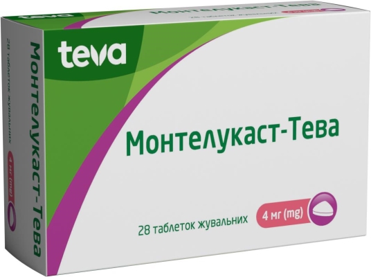 Монтелукаст-Тева таблетки жев. по 4 мг №28 (7х4)
