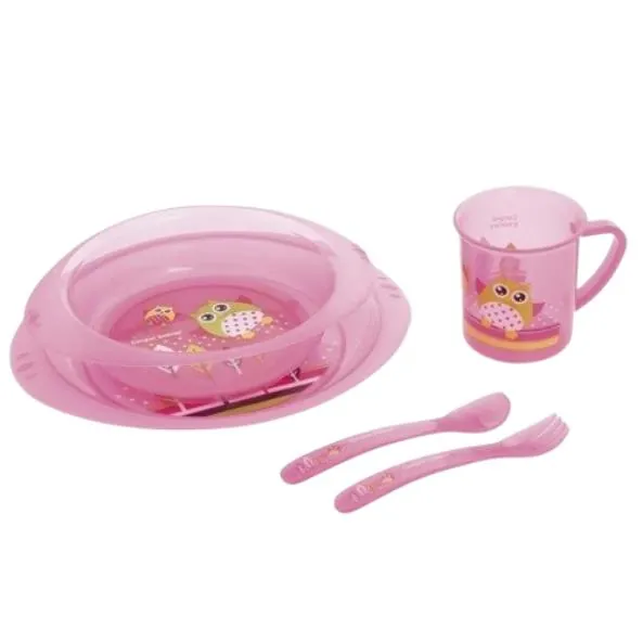 Набір посуду Canpol babies Cute Animals пластиковий столовий, сови, рожевий, 4/405_pin