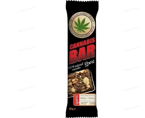 Батончик-мюслі Cannabis Bar Sport з волоським горіхом + насіння канабісу по 40 г в обгорт.
