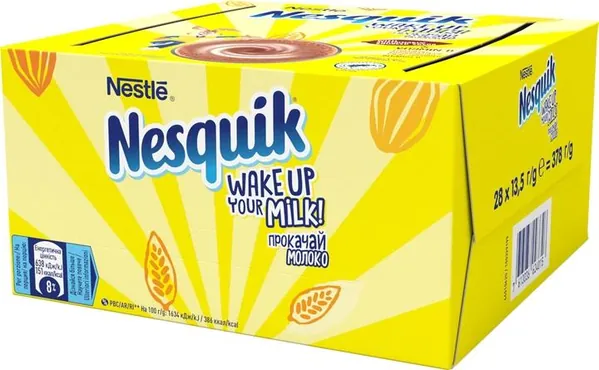 Какао-напій Nesquik Прокачай молоко швидкорозчинний по 13,5 г, 28 стіків