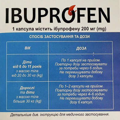 Ибупрофен капсулы по 200 мг №20 (10х2)