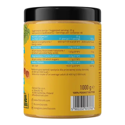 Арахісова паста OstroVit 100% Peanut Butter Smooth, 1000 г