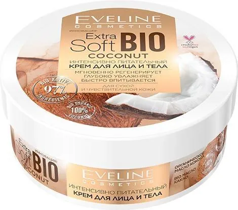 Крем для обличчя та тіла Eveline Extra Soft Bio Coconut інтенсивно поживний, 200 мл