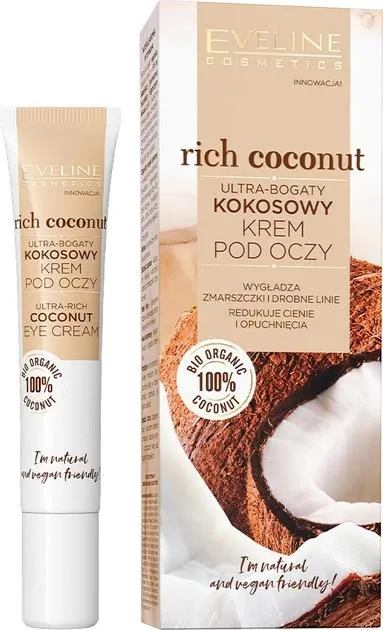Крем для шкіри навколо очей Eveline Rich Coconut збагачений кокосовою олією, 20 мл