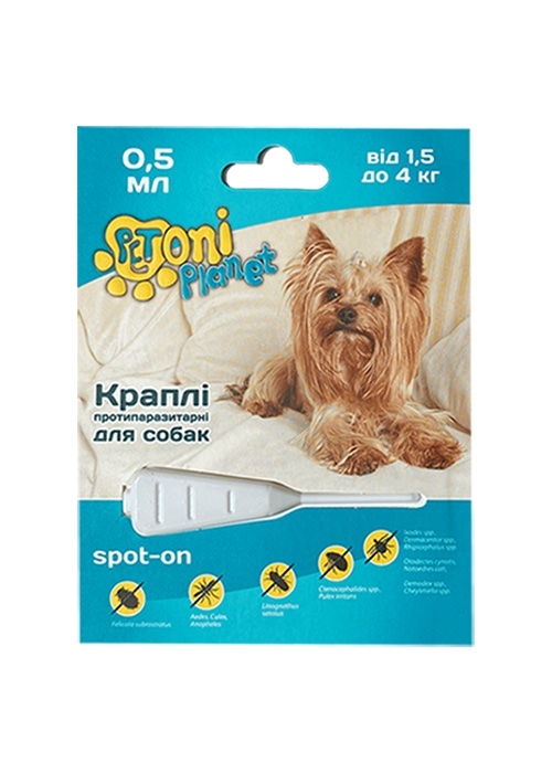 Капли Petoni Planet противопаразитарные 3-х компонентные, для собак 1,5-4 кг по 0,5 мл, 1 пипетка
