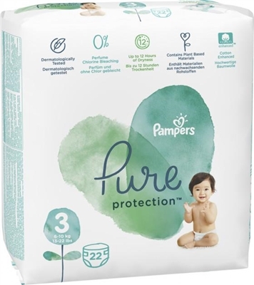 Подгузники детские Pampers Pure Protection размер 3 Midi, 6-10 кг, 22 шт