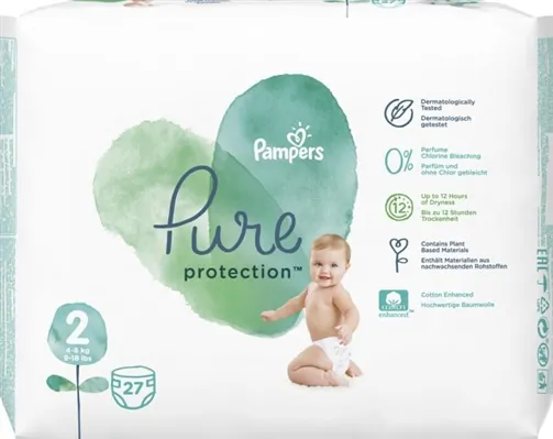 Підгузки дитячі Pampers Pure Protection розмір 2 Mini, 4-8 кг, 27 шт