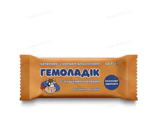 Батончик Бажаємо Здоров'я Гемоладік з чорним альбуміном зі згущеним молоком, 50 г
