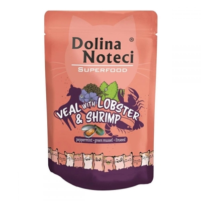 Консерва для кошек Dolina Noteci Premium Superfood 304739 телятина, лобстер и креветка, пауч 85 г