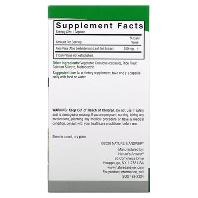 Алоэ Вера Nature's Answer Aloe Vera Phytogel 250 мг, 90 капсул