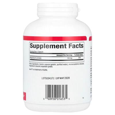 Магний цитрат Natural Factors Magnesium citrate 150 мг, 180 капсул