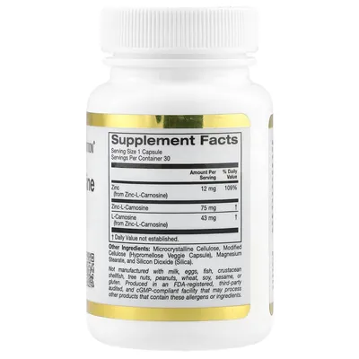 Цинк-L-карнозин California Gold Nutrition Zinc-L-Carnosine Complex вег. капсули №30
