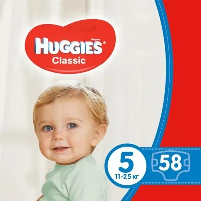 Підгузки Huggies Classic дитячі розмір 5, 11-25 кг, 58 шт
