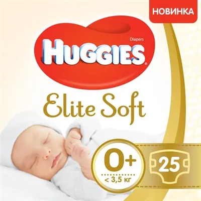Підгузки Huggies Elite Soft Newborn дитячі, розмір 0+, до 3,5 кг, 25 шт