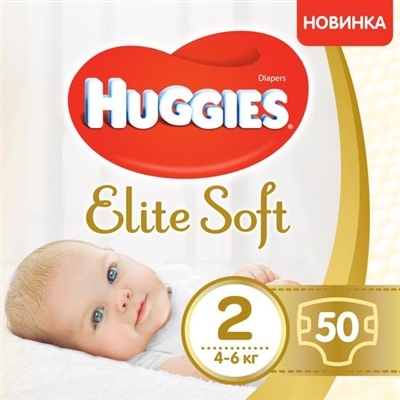 Подгузники Huggies Elite Soft детские, размер 2, 4-6 кг, 50 шт
