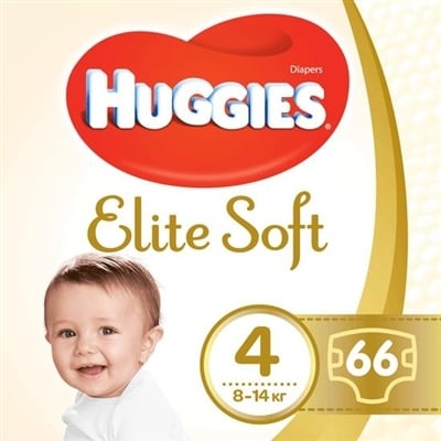 Подгузники Huggies Elite Soft детские, размер 4, 8-14 кг, 66 шт